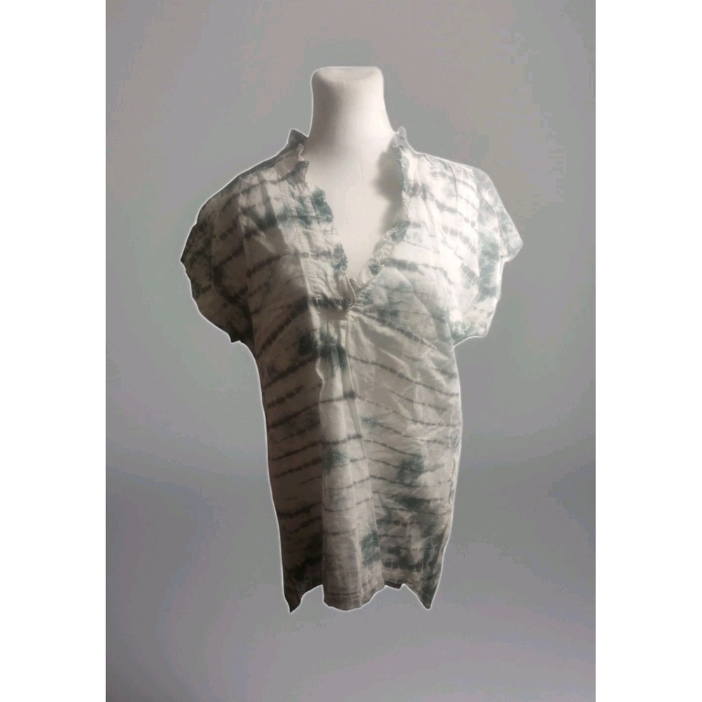 Wearable Linen Cotton Gauze Tunic Hi Low Tie Dye Raw Hem Beach Hippie Grey Blue